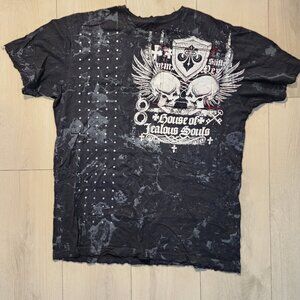 Authentic Large Black 'house of jealous souls' Affliction T-shirt with skulls